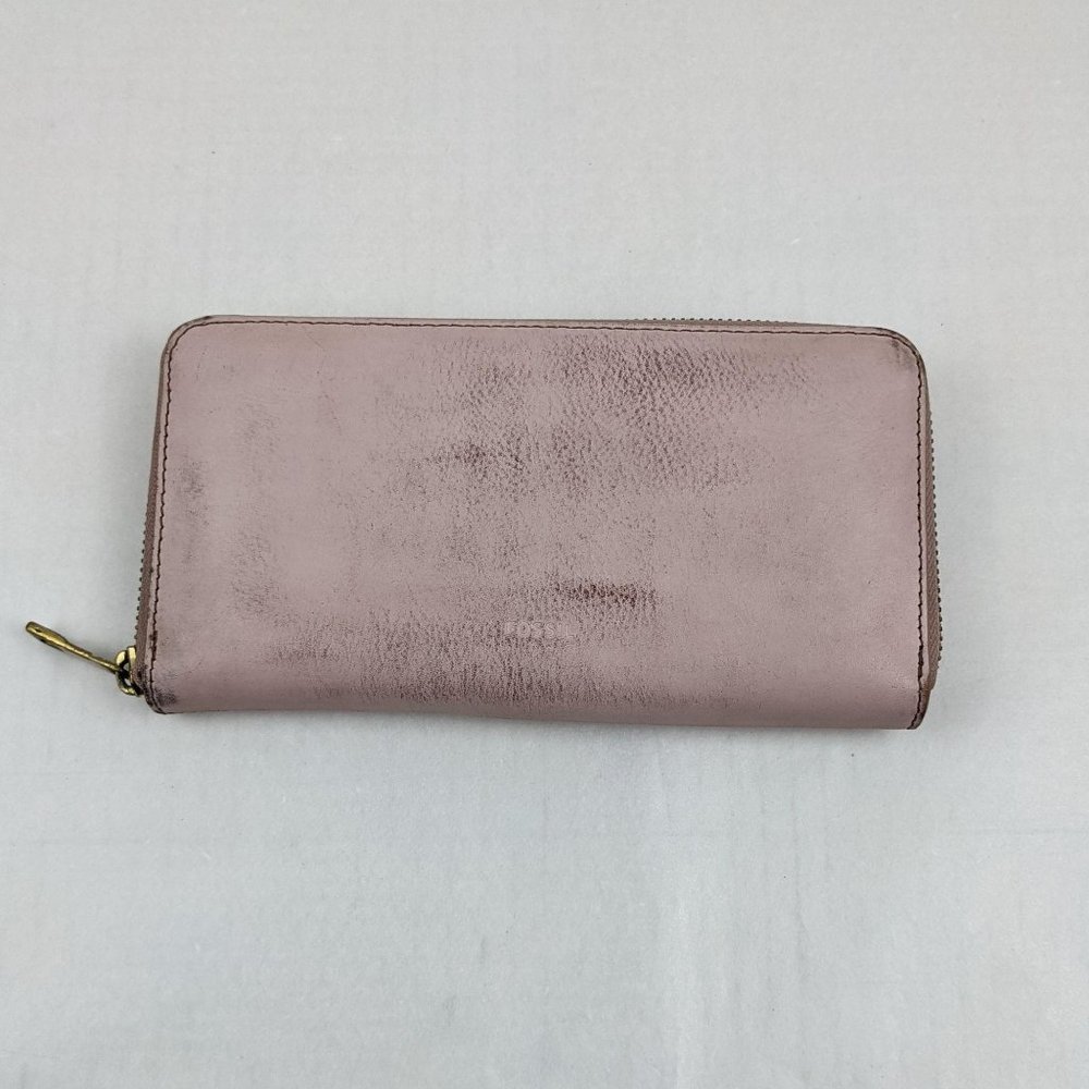 Fossil Distressed Pink Zip Around Wallet
